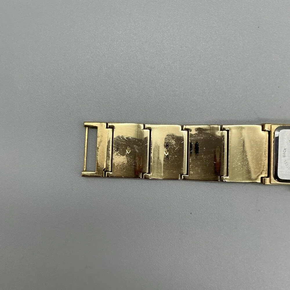Mother of Pearl Inlay Band Womens Watch 22mm Gold Tone Square New Battery 6.5